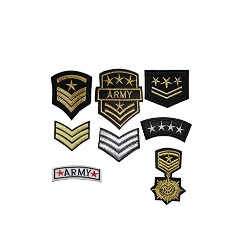Patches mit Militärmotiven zum Aufbügeln/Aufnähen, Set mit 8 Stück, Militärstickerei, Militärapplikationen, Offiziersmotiv Patches mit Militärmotiven zum Aufbügeln/Aufnähen, Set mit 8 Stück, Militärstickerei, Militärapplikationen, Offiziersmotiv von TENNER.LONDON