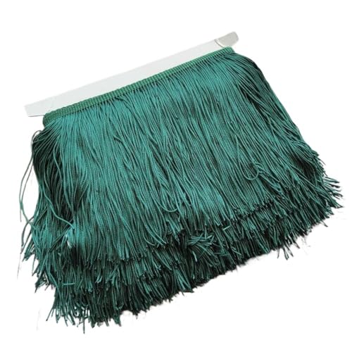 TENVORA Fransenborte,Fransen 1 Meter 10 Farben 20CM Lange Spitze Fransenbesatz Polyester Quaste Fransenbesatz for Kleid Bühne Kleidungsstück Vorhang Zubehör(Deep Green) von TENVORA