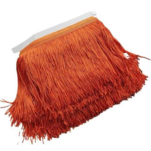 TENVORA Fransenborte,Fransen 1 Meter 10 Farben 20CM Lange Spitze Fransenbesatz Polyester Quaste Fransenbesatz for Kleid Bühne Kleidungsstück Vorhang Zubehör(Deep Orange) von TENVORA