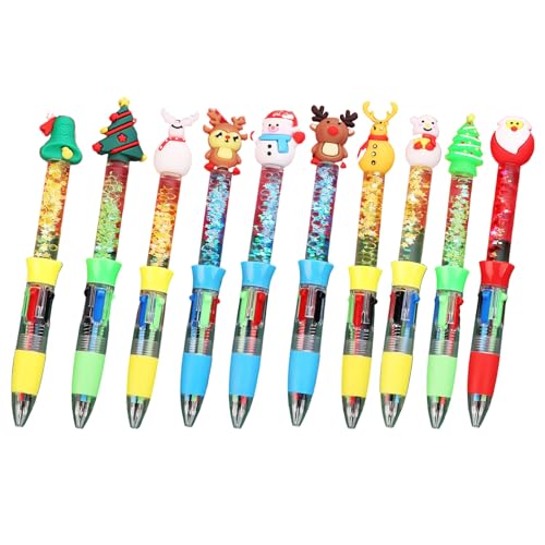 10 Stück Treibsand Weihnachten Mehrfarbige Stifte für Studenten 4 Farb-in-1 Schreibstift einziehbarer mehrfarbiger Kugelschreiber glattes Schreiben von TENYELE
