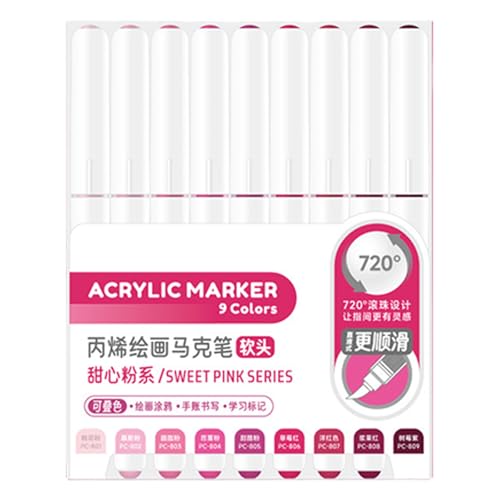 9 Farben Acrylmalstift, Pinselmarker, flüssige Acrylfarbe, Marker für Zeichnen, Scrapbooking, Kartenherstellung, Journaling, Kunststifte von TENYELE