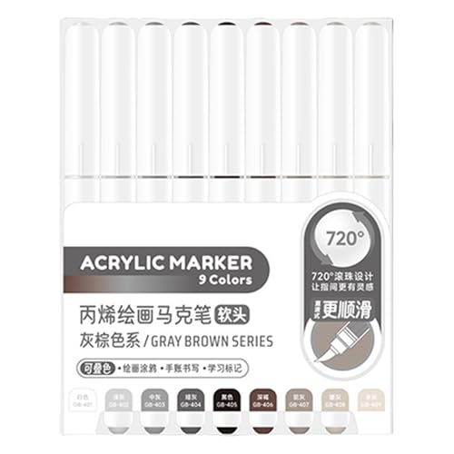 9 Farben Acrylmalstift, Pinselmarker, flüssige Acrylfarbe, Marker für Zeichnen, Scrapbooking, Kartenherstellung, Journaling, Kunststifte von TENYELE