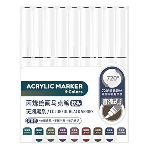 9 Farben Acrylmalstift, Pinselmarker, flüssige Acrylfarbe, Marker für Zeichnen, Scrapbooking, Kartenherstellung, Journaling, Kunststifte von TENYELE
