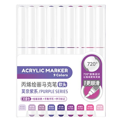 9 Farben Acrylmalstift, Pinselmarker, flüssige Acrylfarbe, Marker für Zeichnen, Scrapbooking, Kartenherstellung, Journaling, Kunststifte von TENYELE