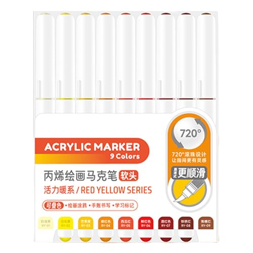 9 Farben Acrylmalstift, Pinselmarker, flüssige Acrylfarbe, Marker für Zeichnen, Scrapbooking, Kartenherstellung, Journaling, Kunststifte von TENYELE