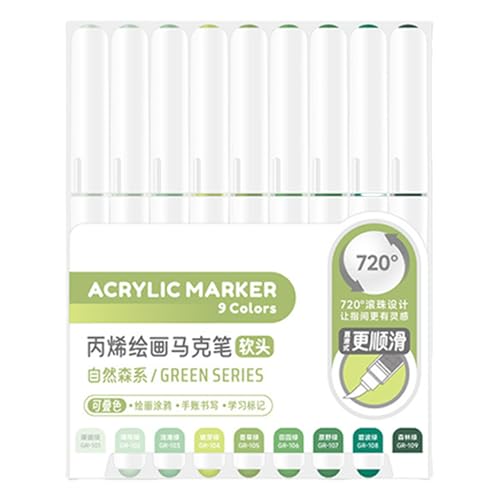 9 Farben Acrylmalstift, Pinselmarker, flüssige Acrylfarbe, Marker für Zeichnen, Scrapbooking, Kartenherstellung, Journaling, Kunststifte von TENYELE