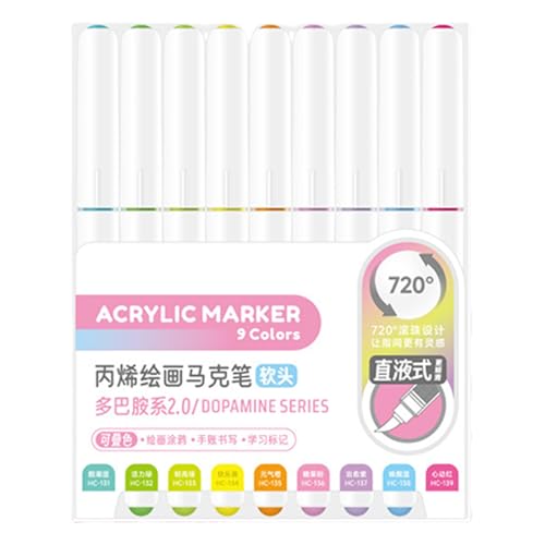 9 Farben Acrylmalstift, Pinselmarker, flüssige Acrylfarbe, Marker für Zeichnen, Scrapbooking, Kartenherstellung, Journaling, Kunststifte von TENYELE