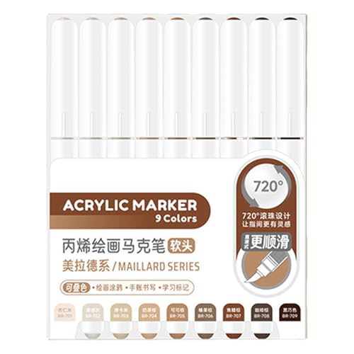 9 Farben Acrylmalstift, Pinselmarker, flüssige Acrylfarbe, Marker für Zeichnen, Scrapbooking, Kartenherstellung, Journaling, Kunststifte von TENYELE