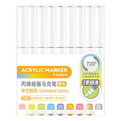 9 Farben Acrylmalstift, Pinselmarker, flüssige Acrylfarbe, Marker für Zeichnen, Scrapbooking, Kartenherstellung, Journaling, Kunststifte von TENYELE