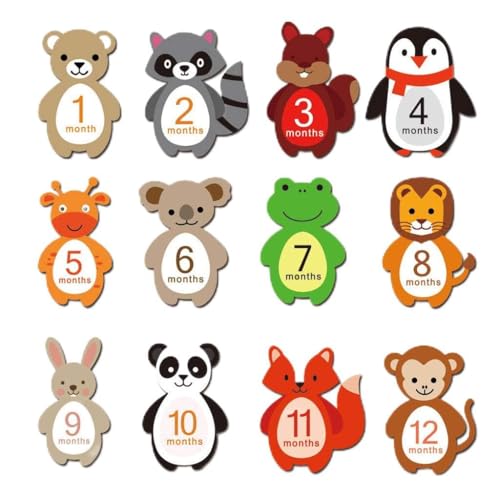 Babyfotografie Requisiten Fotoaufkleber Neugeborenes Kind Monatlich Meilenstein Aufkleber Süßes Tierdruck Babyparty Geschenkversiegelungsband von TENYELE