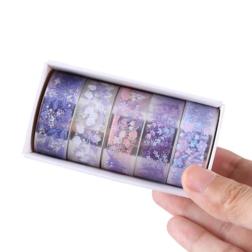 Dekoratives Klebeband, 15 mm x 2 m, Blumenband, ästhetisches Scrapbooking-Klebeband für Tagebuch, Fotoalbum, Planer, Verpackung, künstlerischer Planer, Aufkleber, 5 Rollen von TENYELE