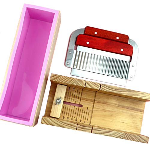Holz-Seifenform und Seifenschneider-Set, rechteckige Silikonform mit Holzbox für Schneidewerkzeuge, Laib Schmelzen und Holz-Seifenform und Seifenschneider-Set, rechteckige Silikonform mit Holzbox für Schneidewerkzeuge, Laib Schmelzen und von TENYELE