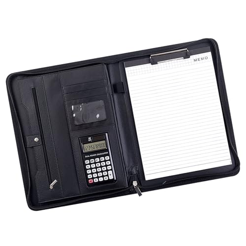 Multifunktionale Konferenzmappe mit Reißverschluss, Leder, Business-Dateimappe mit Tasche, Kartenhalter, Stiftschlitz, Klemmbrett von TENYELE