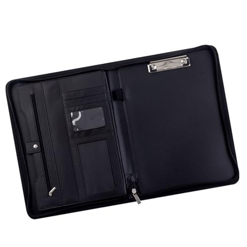 Multifunktionale Konferenzmappe mit Reißverschluss, Leder, Business-Dateimappe mit Tasche, Kartenhalter, Stiftschlitz, Klemmbrett von TENYELE