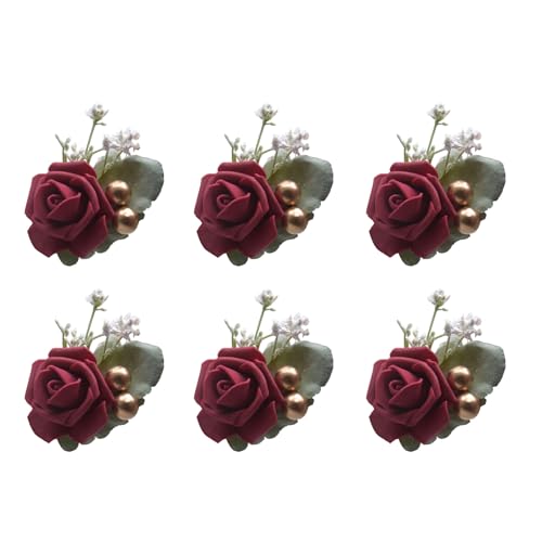 Rosen-Corsagen für Hochzeit, Jahrestag, Abschlussball, Party, Blume, Handgelenk, Mutter, Brautjungfer, Rosen-Ansteckblume für Damen und Boutonniere, Set, Armbänder, Abschlussball, 6 Stück Rosen-Corsagen für Hochzeit, Jahrestag, Abschlussball, Party, Blume, Handgelenk, Mutter, Brautjungfer, Rosen-Ansteckblume für Damen und Boutonniere, Set, Armbänder, Abschlussball, 6 Stück von TENYELE