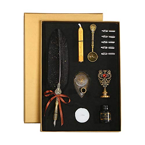 Sprinkle Gold Luxus Vintage Federkiel Dip Kalligraphie Füllfederhalter Schreiben Kristallglas Stift Schreibset von TENYELE