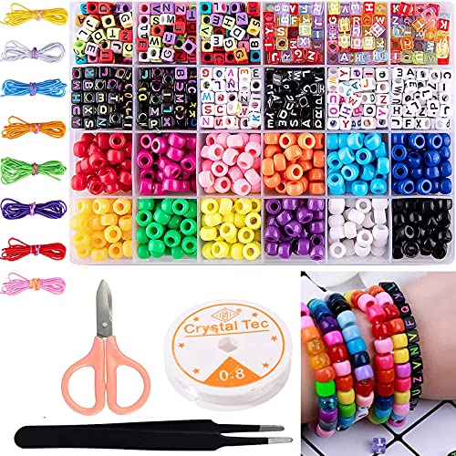 TEPENAR Bunte Perlen 8mm Pony Perlen und Buchstabenperlen Alphabet Perlen mit mit Elastische Schnur Pinzette Schere für Armband Haarband Halskette DIY TEPENAR Bunte Perlen 8mm Pony Perlen und Buchstabenperlen Alphabet Perlen mit mit Elastische Schnur Pinzette Schere für Armband Haarband Halskette DIY von TEPENAR