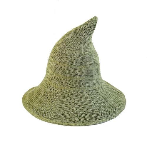 TEPPOIC Damen Hexenhut Faltbarer Strick-Hexenhut Halloween-Hut mit breiter Krempe Strickmütze für Partys und den Alltag (Apple Green) von TEPPOIC