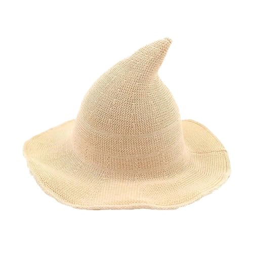 TEPPOIC Damen Hexenhut Faltbarer Strick-Hexenhut Halloween-Hut mit breiter Krempe Strickmütze für Partys und den Alltag (Beige) von TEPPOIC