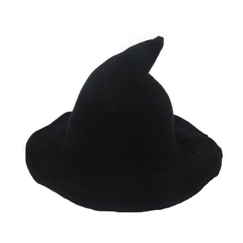 TEPPOIC Damen Hexenhut Faltbarer Strick-Hexenhut Halloween-Hut mit breiter Krempe Strickmütze für Partys und den Alltag (Black) von TEPPOIC