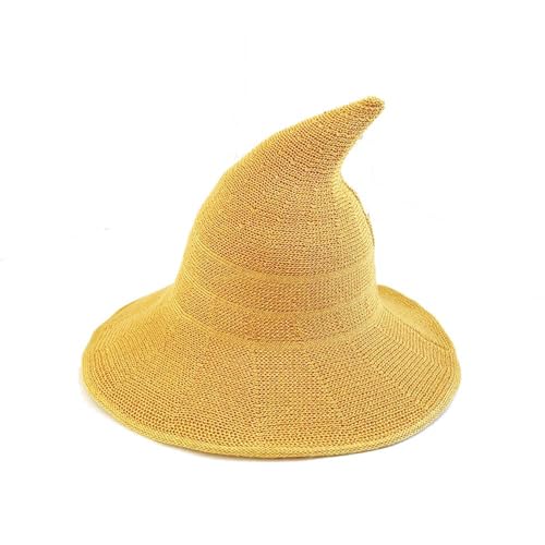 TEPPOIC Damen Hexenhut Faltbarer Strick-Hexenhut Halloween-Hut mit breiter Krempe Strickmütze für Partys und den Alltag (Ginger Yellow) von TEPPOIC