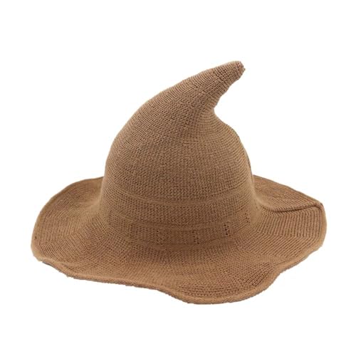 TEPPOIC Damen Hexenhut Faltbarer Strick-Hexenhut Halloween-Hut mit breiter Krempe Strickmütze für Partys und den Alltag (Khaki) von TEPPOIC