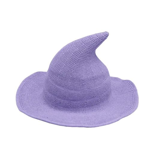 TEPPOIC Damen Hexenhut Faltbarer Strick-Hexenhut Halloween-Hut mit breiter Krempe Strickmütze für Partys und den Alltag (Light Purple) von TEPPOIC
