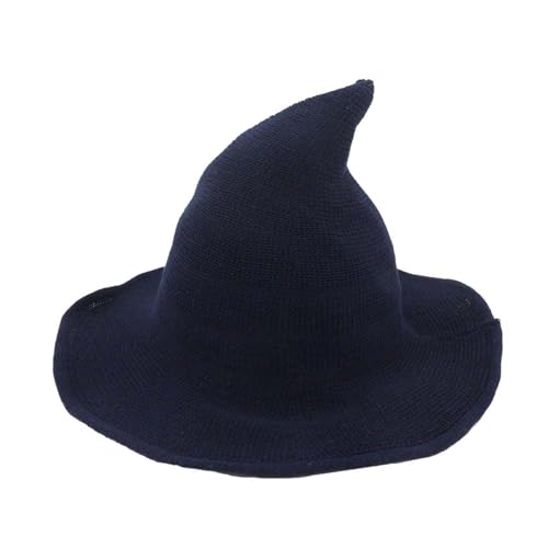 TEPPOIC Damen Hexenhut Faltbarer Strick-Hexenhut Halloween-Hut mit breiter Krempe Strickmütze für Partys und den Alltag (Navy Blue) von TEPPOIC