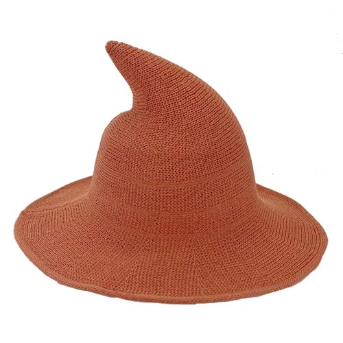 TEPPOIC Damen Hexenhut Faltbarer Strick-Hexenhut Halloween-Hut mit breiter Krempe Strickmütze für Partys und den Alltag (Orange-Red) von TEPPOIC