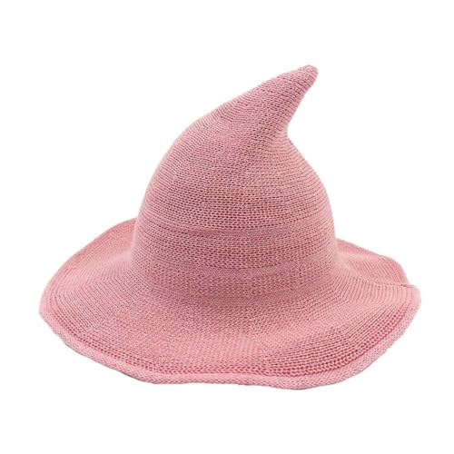 TEPPOIC Damen Hexenhut Faltbarer Strick-Hexenhut Halloween-Hut mit breiter Krempe Strickmütze für Partys und den Alltag (Pink) von TEPPOIC