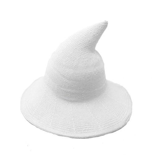 TEPPOIC Damen Hexenhut Faltbarer Strick-Hexenhut Halloween-Hut mit breiter Krempe Strickmütze für Partys und den Alltag (White) von TEPPOIC