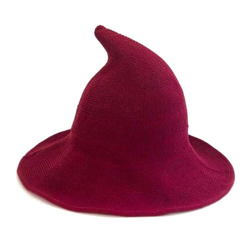 TEPPOIC Damen Hexenhut Faltbarer Strick-Hexenhut Halloween-Hut mit breiter Krempe Strickmütze für Partys und den Alltag (burgundy) von TEPPOIC