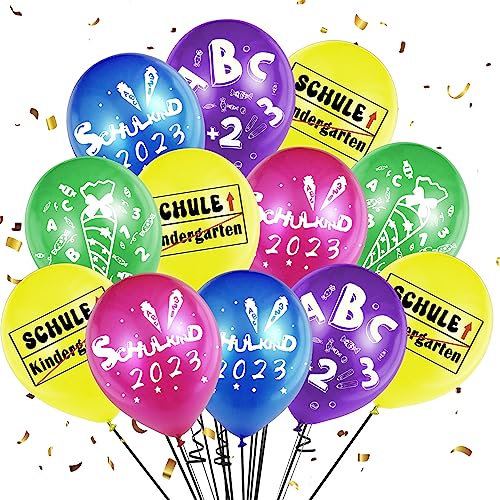 12 Stück Einschulung Schulanfang Luftballons Deko, Heliumballon Deko für Schulanfang Schuleinführung Schulstart, 2023 Einschulung Party Dekoration für Junge Mädchen von TERJBG