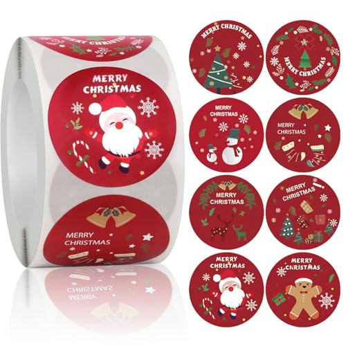 500 Stück Weihnachtssticker, Weihnachtsaufkleber Selbstklebend Geschenketiketten Weihnachten Sticker Rolle Deko Aufkleber für Weihnachtskarten Geschenktaschen Papiertüten von TERJBG