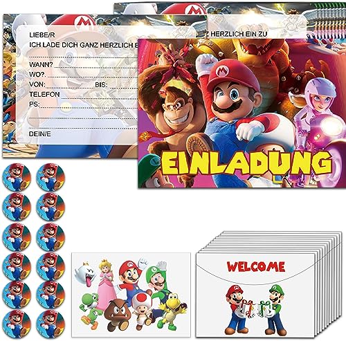 Einladungskarten Geburtstag für Super Mario 12er-Set, Einladungskarten Kindergeburtstag für Super Mario die Party, Umschlägen und Aufklebern, Einladungskarten Kindergeburtstag für Mädchen Jungen Einladungskarten Geburtstag für Super Mario 12er-Set, Einladungskarten Kindergeburtstag für Super Mario die Party, Umschlägen und Aufklebern, Einladungskarten Kindergeburtstag für Mädchen Jungen von TERJBG