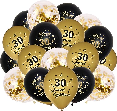 Luftballons 30. Geburtstag Deko, 15 Stück Schwarz und Gold Happy Birthday Ballon Set, 30. Geburtstag Partydekoration für Deko 30 Geburtstag Mann von TERJBG