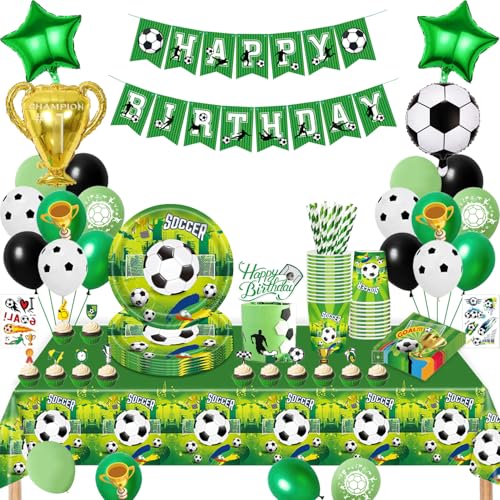 Fussball Geburtstag Deko, Fussball Partygeschirr Set, Geburtstagsdeko Junge, Fußball Luftballons Pappteller Tassen Servietten Tischdecke für Party Kindergeburtstag Deko 16 Gäste Fussball Geburtstag Deko, Fussball Partygeschirr Set, Geburtstagsdeko Junge, Fußball Luftballons Pappteller Tassen Servietten Tischdecke für Party Kindergeburtstag Deko 16 Gäste von TERLUNNSI