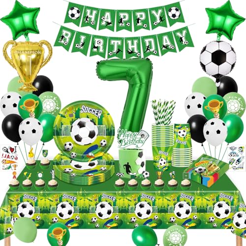 Fussball Geburtstag Deko 7 Jahre, Fussball Partygeschirr Set, Geburtstagsdeko 7 Jahre Junge, Fußball Luftballons Pappteller Tassen Servietten Tischdecke für Party Kindergeburtstag Deko 16 Gäste Fussball Geburtstag Deko 7 Jahre, Fussball Partygeschirr Set, Geburtstagsdeko 7 Jahre Junge, Fußball Luftballons Pappteller Tassen Servietten Tischdecke für Party Kindergeburtstag Deko 16 Gäste von TERLUNNSI