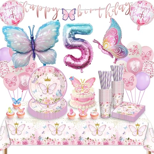 Schmetterling Partygeschirr Set, Schmetterling Geburtstag Party Geschirr (5 Jahre) von TERLUNNSI