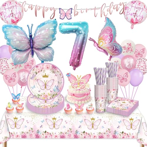 Schmetterling Partygeschirr Set, Schmetterling Geburtstag Party Geschirr (7 Jahre) von TERLUNNSI