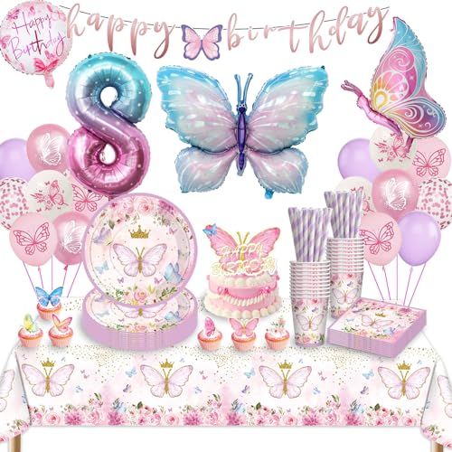 Schmetterling Partygeschirr Set, Schmetterling Geburtstag Party Geschirr (8 Jahre) von TERLUNNSI