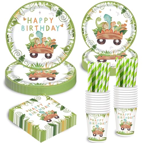 TERLUNNSI Dino Geburtstag Deko Partygeschirr Set, Dinosaurier Geburtstag Party Geschirr, Pappteller Tassen Servietten Strohhalme für Party Kindergeburtstag Deko Junge Mädchen 24 Gäste TERLUNNSI Dino Geburtstag Deko Partygeschirr Set, Dinosaurier Geburtstag Party Geschirr, Pappteller Tassen Servietten Strohhalme für Party Kindergeburtstag Deko Junge Mädchen 24 Gäste von TERLUNNSI