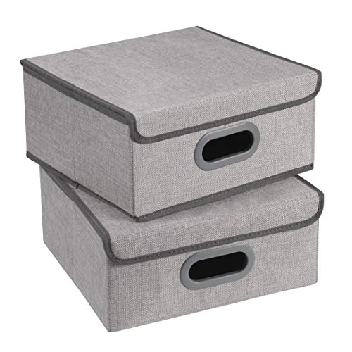 TERRA SELL Hochwertige Aufbewahrungsbox mit Deckel aus Stoff zum Falten/Ordnungsbox/Sortierbox/Faltboxen im 2er-Set 32 x 32 x 15 cm (grau) von TERRA SELL
