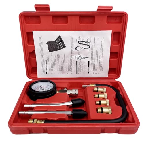 TERRARIDE Kompressionstester Kompressionsprüfer, Testgerät Benzinmotor, Manometer Tool Set mit 4 Adapter M10, M12, M14, M18 Messen 0-21 bar oder 0-300 PSI für Benzinmotoren Verdichtungsmess von TERRARIDE