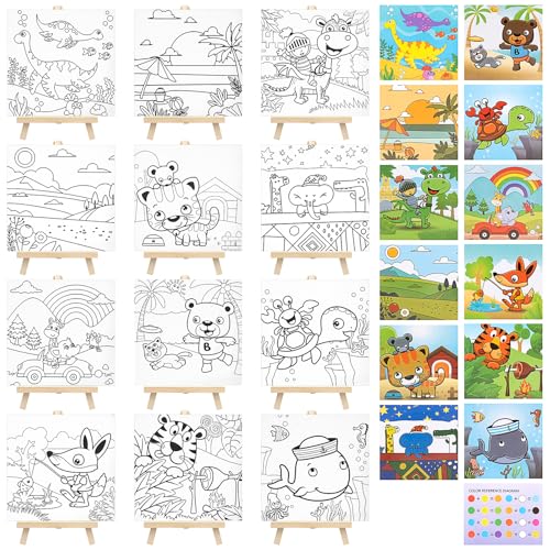 12 Sets vorgezeichnete Leinwand zum Bemalen von Kindern und Erwachsenen, gespannte Malleinwand mit Design, Staffelei und Pinseln, für Partyzubehör, Anfänger, niedlicher Stil 12 Sets vorgezeichnete Leinwand zum Bemalen von Kindern und Erwachsenen, gespannte Malleinwand mit Design, Staffelei und Pinseln, für Partyzubehör, Anfänger, niedlicher Stil von TESIN
