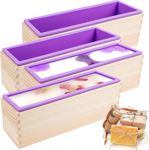 4 Stück 1200ML Seifenformen Flexible Rechteck Seifenform mit Holzbox, DIY Werkzeug zur Herstellung von Seife und Kuchen (lila) von TESIN