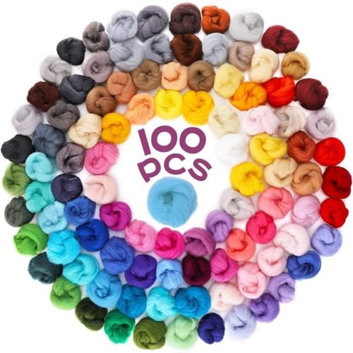 TESIN 100 Farben Filzwolle, Kinder Filzen Starterset, Trockenfilzen und Nassfilzen zum Stricken Spezialwolle, Filznadeln zum Wollfilzen für Anfänger DIY Handwerk Deko TESIN 100 Farben Filzwolle, Kinder Filzen Starterset, Trockenfilzen und Nassfilzen zum Stricken Spezialwolle, Filznadeln zum Wollfilzen für Anfänger DIY Handwerk Deko von TESIN