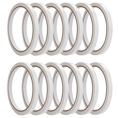 12 Rollen Starke Doppelseitiges Klebeband basteln Selbstklebeband, 6mm Klebeband Doppelseitig Selbstklebend Doppelklebeband, Herbarium Klebestreifen für Papier, Metall, Holz Glas ( 10 M / Rollen ) von TESSTSY