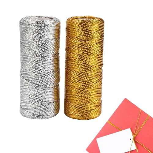 2 Rollen 100M Metallic Kordel, 1.5MM Gold und Silber Metallic Schnur, Kordel Gold, Goldfaden, Nicht Elastisch Kordelband Schnur, für Basteln, Geschenkverpackung, Weihnachts Dekoration 2 Rollen 100M Metallic Kordel, 1.5MM Gold und Silber Metallic Schnur, Kordel Gold, Goldfaden, Nicht Elastisch Kordelband Schnur, für Basteln, Geschenkverpackung, Weihnachts Dekoration von TESSTSY