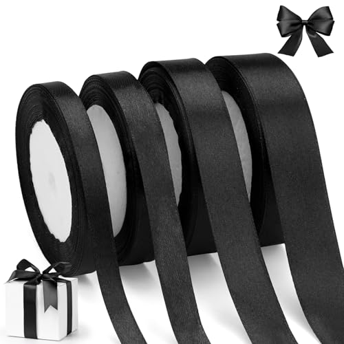 22m x 4 Rollen Satinband Schwarz, Geschenkband 10/15/20/25 mm, Schleifenband Stoff, Polyester Satinband, Geschenkbänder für Taufe, Geburtstag Deko, Geschenkverpackung 22m x 4 Rollen Satinband Schwarz, Geschenkband 10/15/20/25 mm, Schleifenband Stoff, Polyester Satinband, Geschenkbänder für Taufe, Geburtstag Deko, Geschenkverpackung von TESSTSY